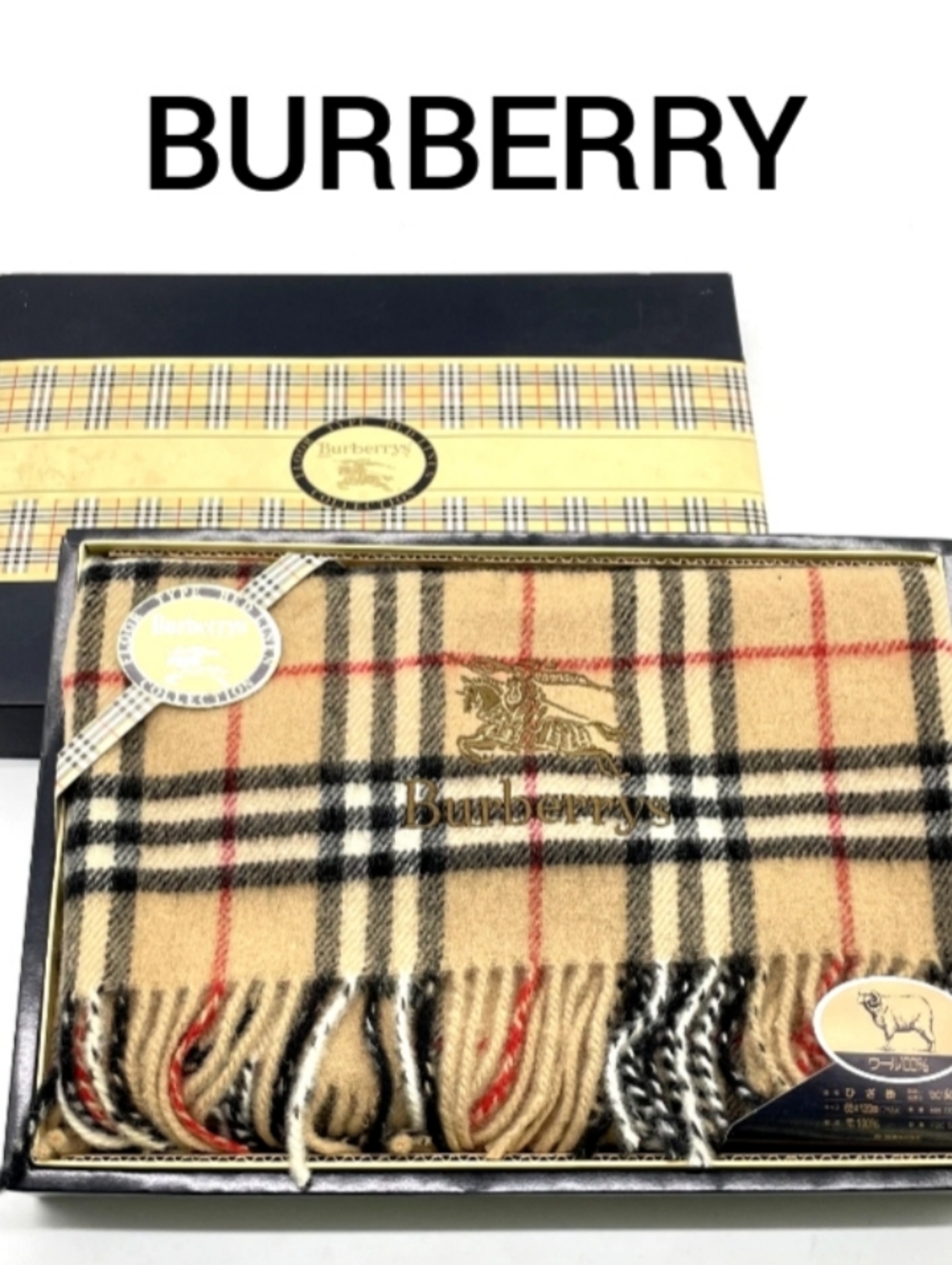 SALE! Authentic Burberry Nova Check 100% Wool Fringe Vintage Scarf W Box - Picture 1 of 14